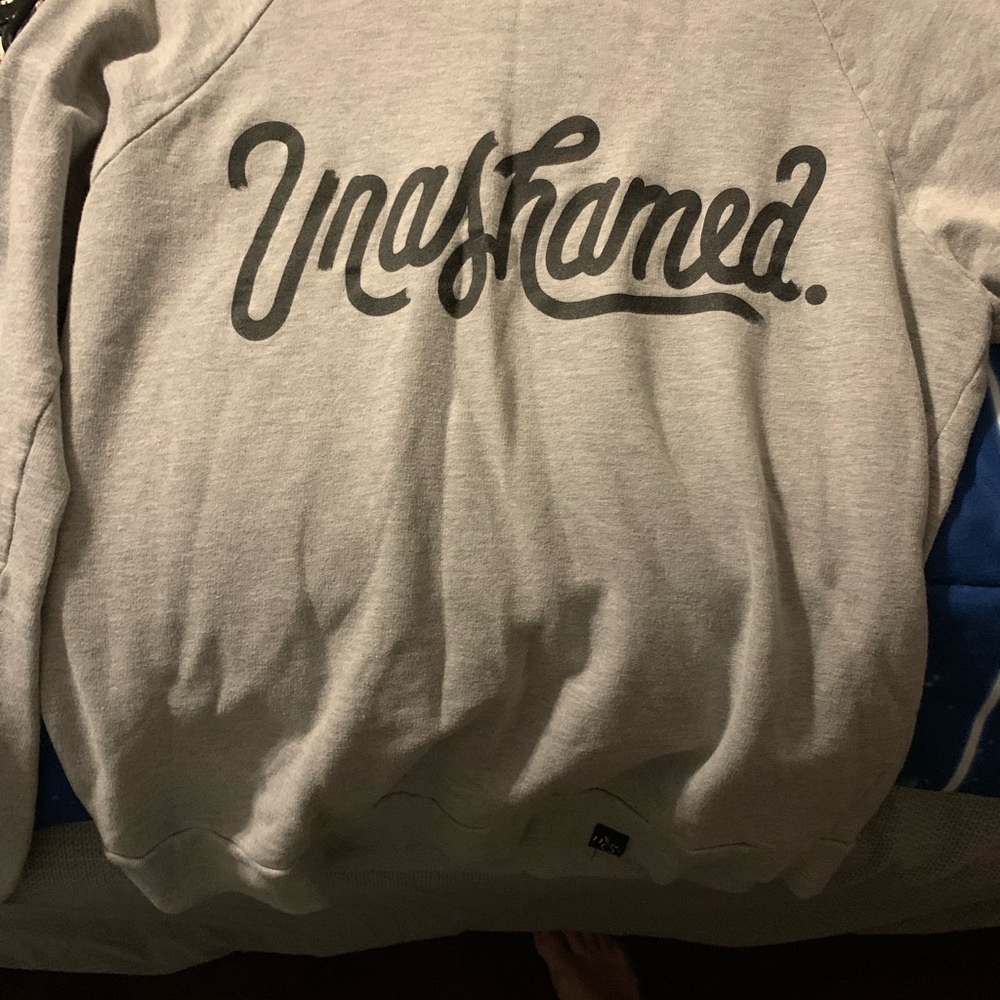Gray Crewneck Sweater with 'Unashamed' Text 1-1-Six Christian Rap